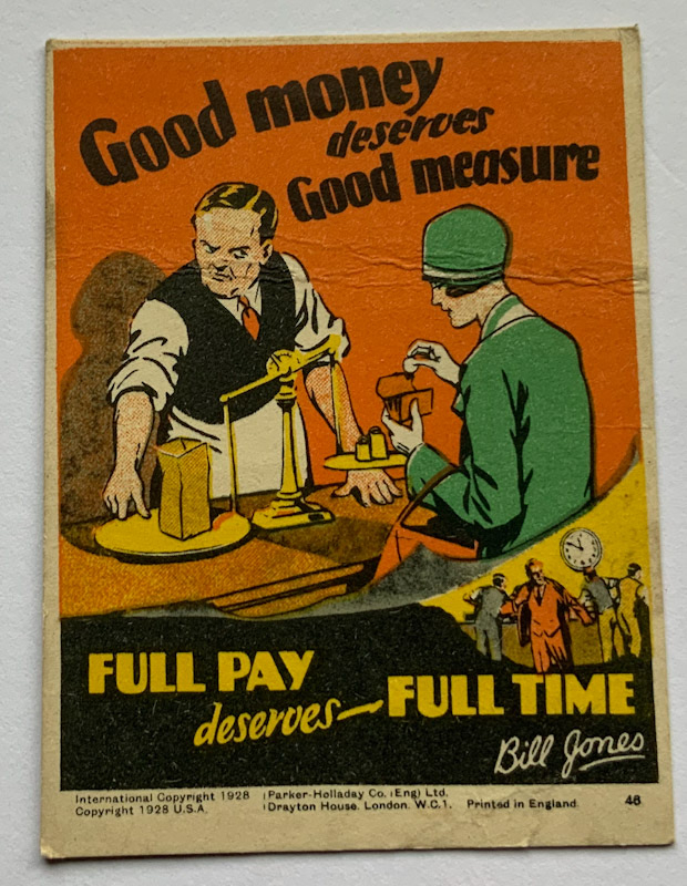 1928 Propaganda card by Parker Halladay USA Good money deserves good measure